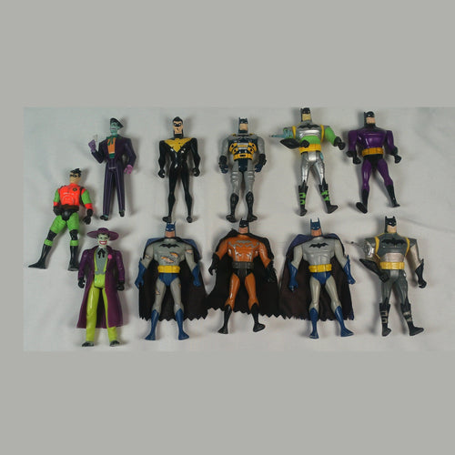 Eleven loose Batman: The Animated Series and New Batman Adventures figures laid out together